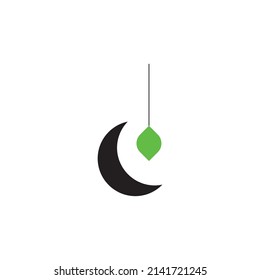
Crescent moon and rice leaf simple symbol logo vector