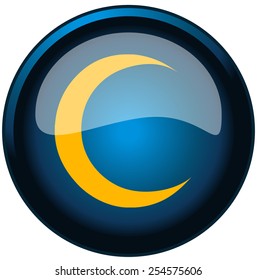 Crescent Moon Round Blue Glossy Sign, Vector Illustration isolated on White Background. 