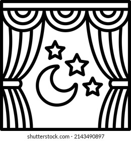 crescent Moon seen through window Concept vector line icon Design, Ramazan and Eid al-Fitr Symbol, Islamic and Muslims fasting Sign, Arabic holidays celebration stock illustration