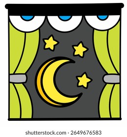 crescent moon seen from the window with stars