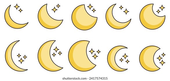 crescent moon set icon. vector isolated on white background. simple design for poster, greeting card, banner, web.