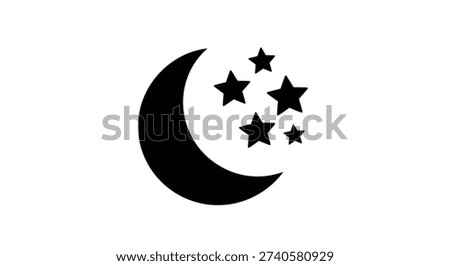 Crescent moon with several stars