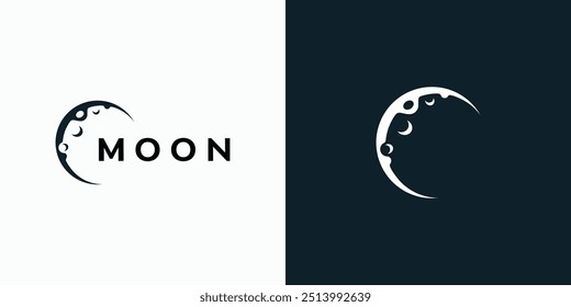 Crescent moon shape vector logo design with modern, simple, clean and abstract style. Icon for business, research and personal branding.