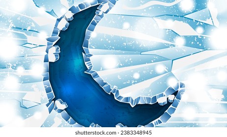 Grietas de hielo en forma de luna creciente como fondo invernal