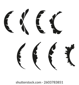 Crescent moon shapes. Decorative abstract curves. Elegant black outlines. Artistic vector elements.