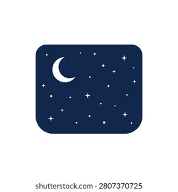 A crescent moon shines in a dark night sky filled with stars.