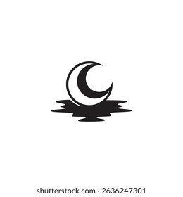 crescent moon silhouette logo with water in flat design