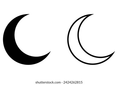 Crescent moon silhouette set. Lunar design elements. Earth's only natural satellite. Half moon outline and filled vector icon sign symbol.