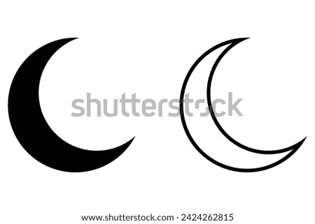 Crescent moon silhouette set. Lunar design elements. Earth's only natural satellite. Half moon outline and filled vector icon sign symbol.