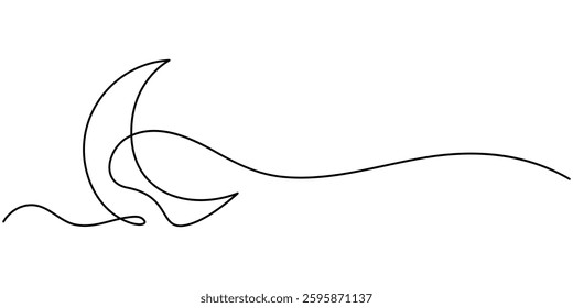 crescent moon single continuous line illustration design, Moon continuous one line art icon. Hand drawn black moon isolated on white background. Hands drawing graphic element crescent. Draw symbol.