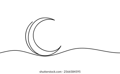 crescent moon single one continuous line illustration design.