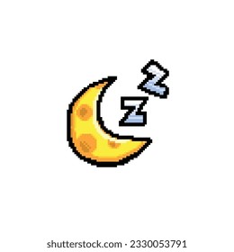 crescent moon with sleep sign in pixel art style