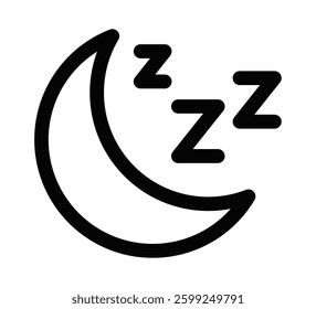 Crescent moon with sleep symbols, night and rest concept. Vector icon. Editable stroke