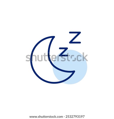 Crescent moon and sleeping symbols. Night mode. Rest and relaxation. Pixel perfect vector icon