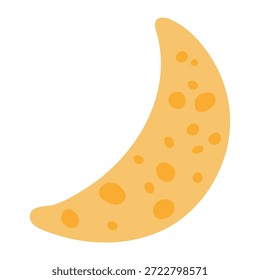 Crescent moon with spots, markings isolated on transparent. Hand drawn flat vector illustration. Night, bed time, kid print, celestial design element, clip art. Space, astronomical body