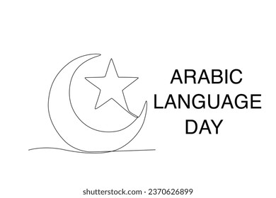 A crescent moon and star are Arabic symbols. Arabic language day one-line drawing