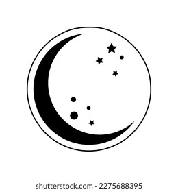 Crescent moon star in black circle witch magic boho black tattoo icon flat vector design