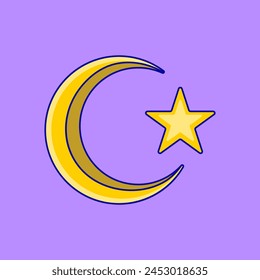 Crescent Moon With Star Cartoon Vector Icons Illustration. Flat Cartoon Concept. Suitable for any creative project.