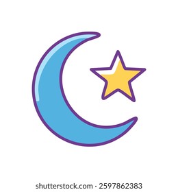 Crescent moon and star; celestial, night