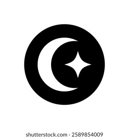 Crescent moon and star in a circle symbol design. Templates for design, posters, projects, banners, logo, and business cards. Vector illustration.