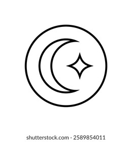 Crescent moon, star and circle symbol outline design. Templates for design, posters, projects, banners, logo, and business cards. Vector illustration.	