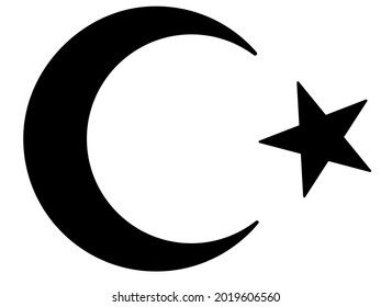 Crescent moon and star coat of arms of Turkey - vector silhouette illustration. Moon and Star - Turkish National Emblem