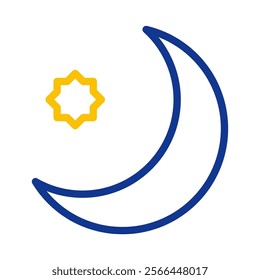 Crescent moon and star. Concept of Islam, Ramadan, and Eid.