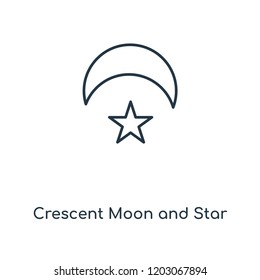 Crescent Moon and Star concept line icon. Linear Crescent Moon and Star concept outline symbol design. This simple element illustration can be used for web and mobile UI/UX.