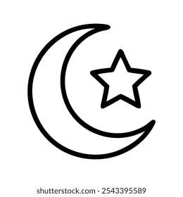 Crescent Moon Star Elegant Line Art Symbol
