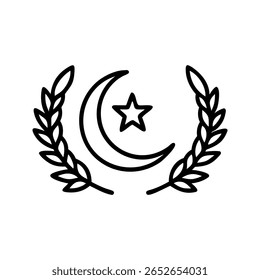 Crescent moon and star emblem with laurel branches islamic symbol laurel wreath