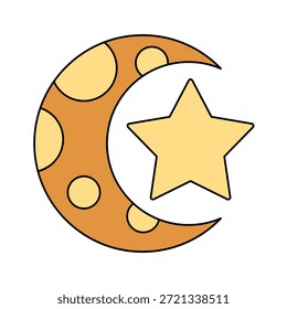 Crescent Moon and Star Flat Color Icon