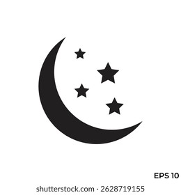 crescent moon and star flat icon vector
