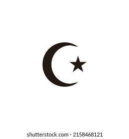 Crescent moon and star geometric symbol simple logo vector