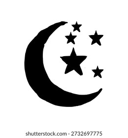 Crescent moon and star hand drawn doodle. Classic islamic symbol sketch for ramadan, eid, and night sky concept. Handcrafted celestial illustration.
