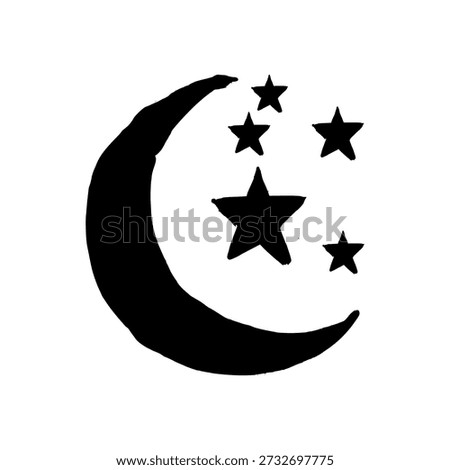 Crescent moon and star hand drawn doodle. Classic islamic symbol sketch for ramadan, eid, and night sky concept. Handcrafted celestial illustration.
