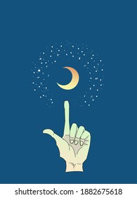 Luna creciente, afiche de la estrella y la mano