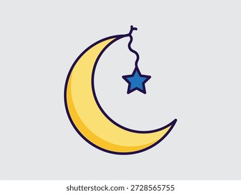 Luna creciente con una estrella colgando de ella