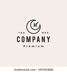 crescent moon star hipster vintage logo vector icon illustration
