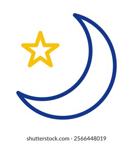 Crescent moon and star icon. Concept of Islamic faith, Ramadan, and Eid.