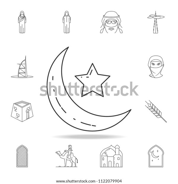 crescent moon and
star icon. Detailed set of Arab culture icons. Premium graphic
design. One of the collection icons for websites, web design,
mobile app on white
background