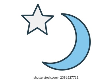 crescent moon and star icon. flat line icon style. simple vector design editable