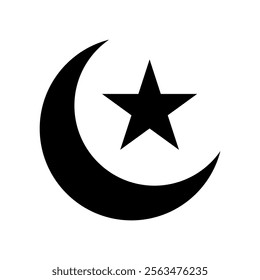 crescent moon with star icon flat vector on white background