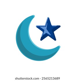 Crescent moon and star icon. Flat illustration of crescent moon and star icon for web design