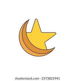 crescent moon star icon flat style