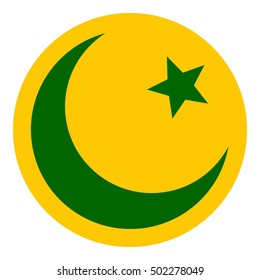 Crescent moon and star icon. Flat illustration of moon vector icon for web design
