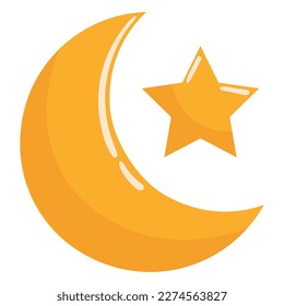 crescent moon and star icon isolated