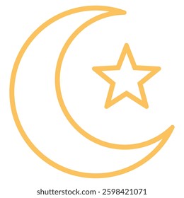 Crescent moon with star icon isolated on white background.