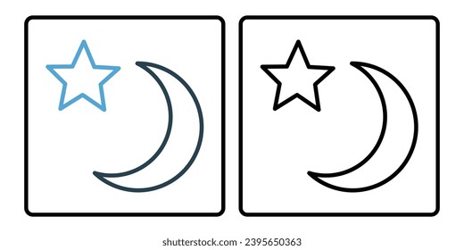 crescent moon and star icon. line icon style. simple vector design editable