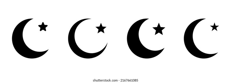 Crescent moon with star icon on white background. Night icon. Crescent moon icon. Minimalist style.