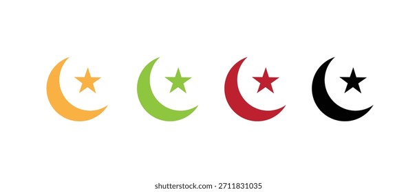 Lua crescente e conjunto de ícone de estrela. Símbolo do Islã, religião e noite.